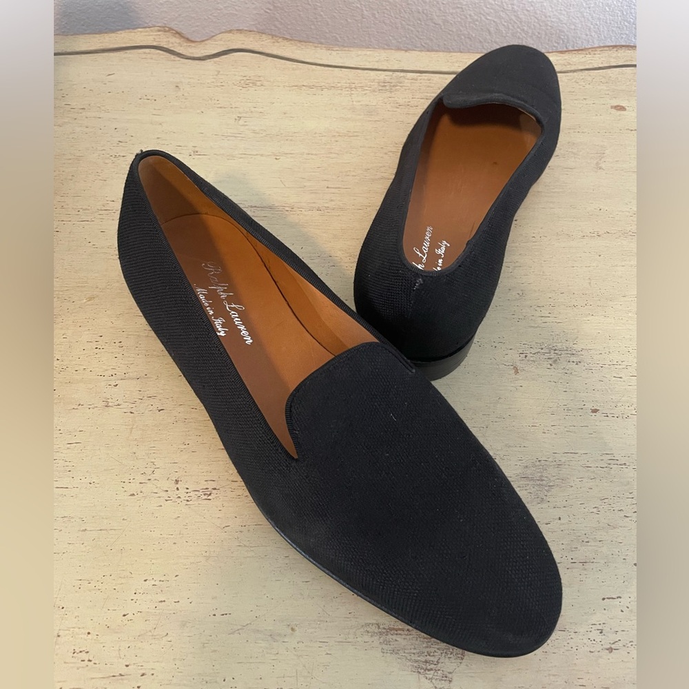 Ralph Lauren Collection Made in Italy Alonzo Smoking Loafer in Black Size 7 E‎